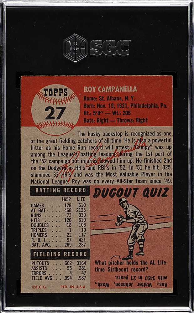 1953 Topps #27 Roy Campanella SGC VG/EX 4