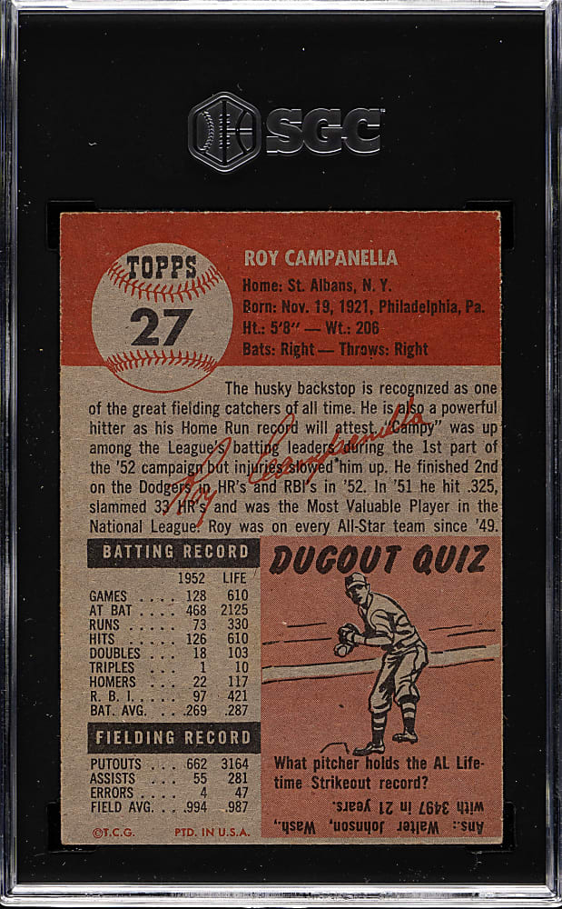 1953 Topps #27 Roy Campanella SGC VG 3