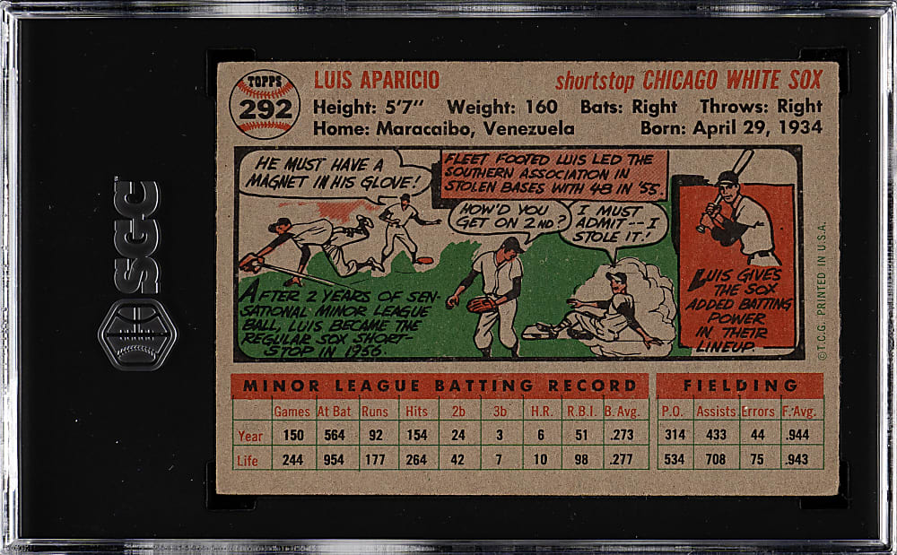 1956 Topps #292 Luis Aparicio Rookie SGC VG 3