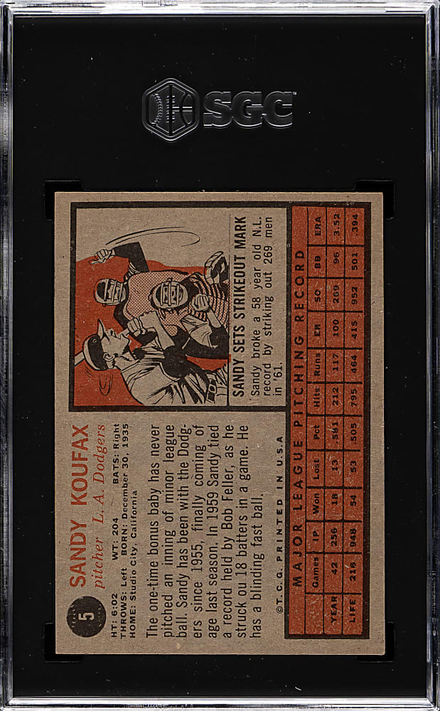1962 Topps #5 Sandy Koufax SGC EX/NM 6