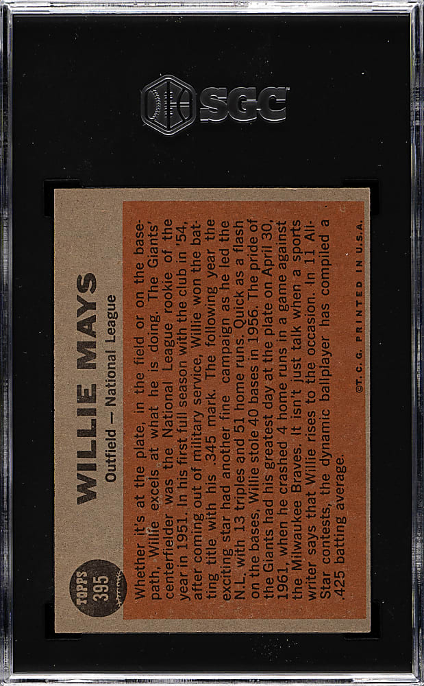 1962 Topps #395 Willie Mays All-Star SGC NM 7