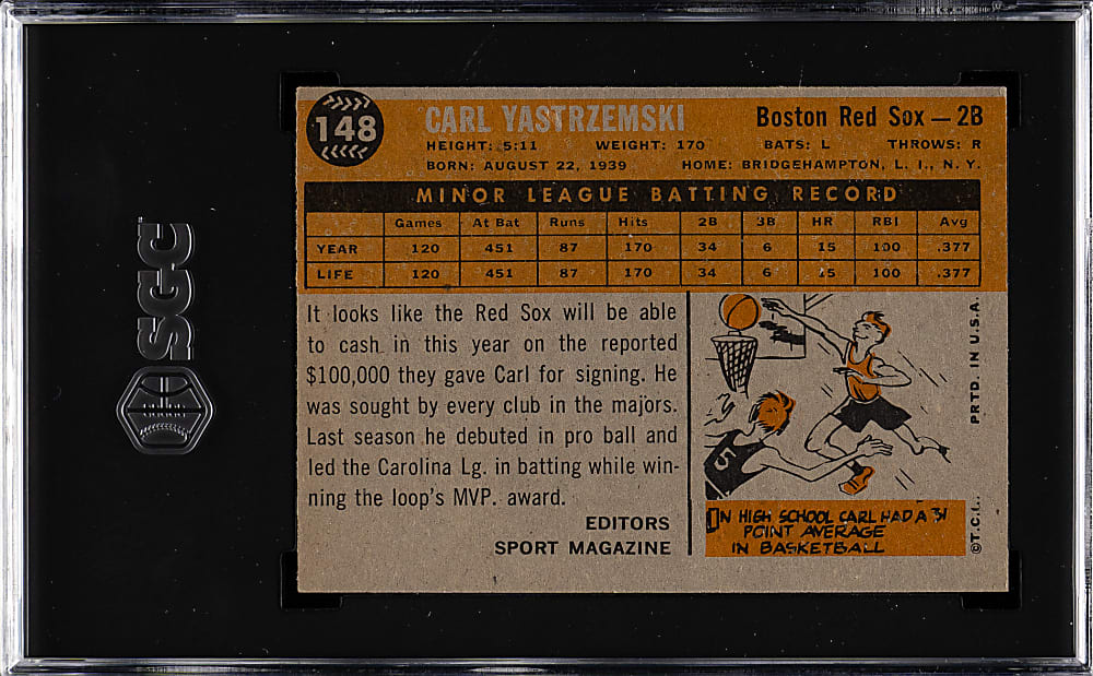 1960 Topps #148 Carl Yastrzemski Rookie SGC VG/EX 4
