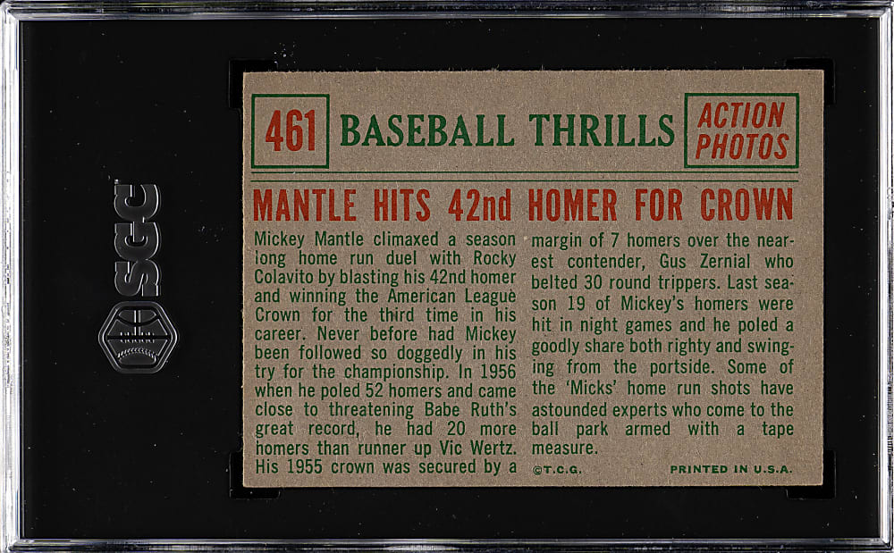 1959 Topps #461 Mantle Hits 42nd Home Run SGC VG/EX 4