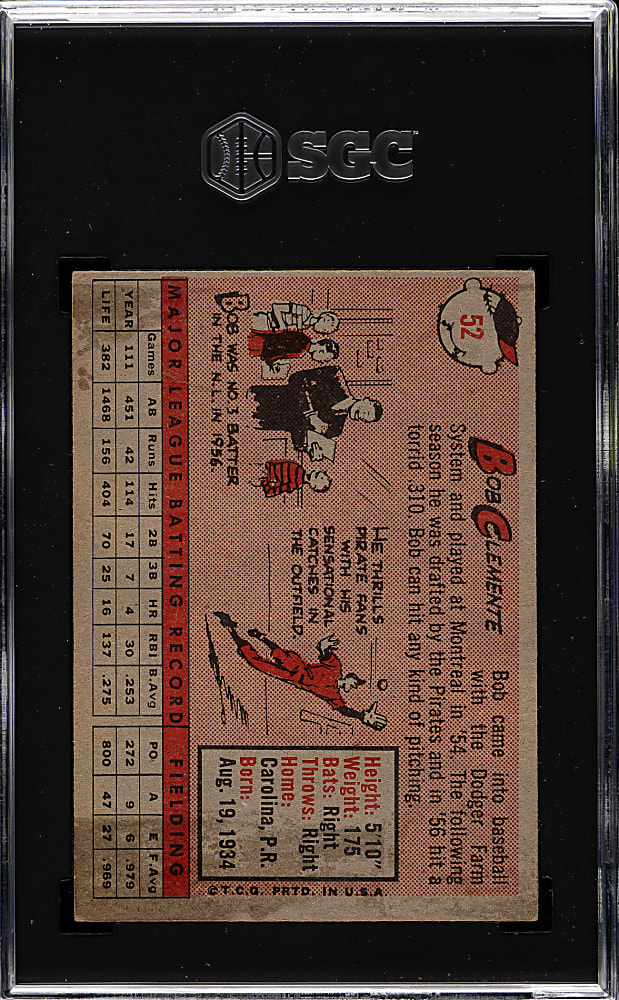 1958 Topps #52 Roberto Clemente SGC VG/EX+ 4.5