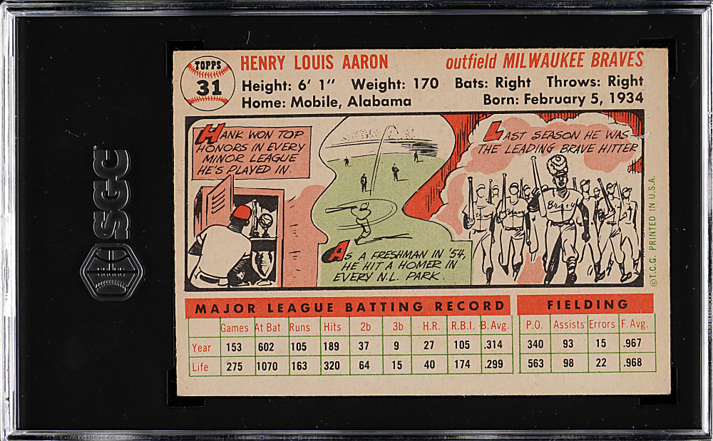 1956 Topps #31 Hank Aaron White Back SGC EX 5