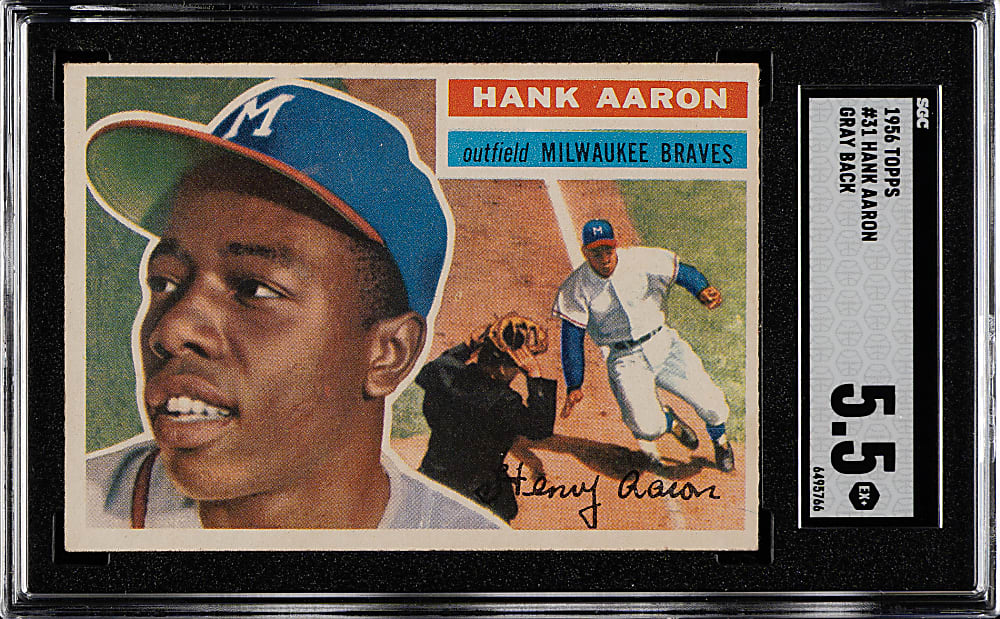 1956 Topps #31 Hank Aaron Gray Back SGC EX+ 5.5