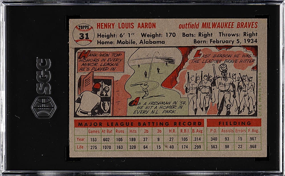 1956 Topps #31 Hank Aaron Gray Back SGC EX+ 5.5
