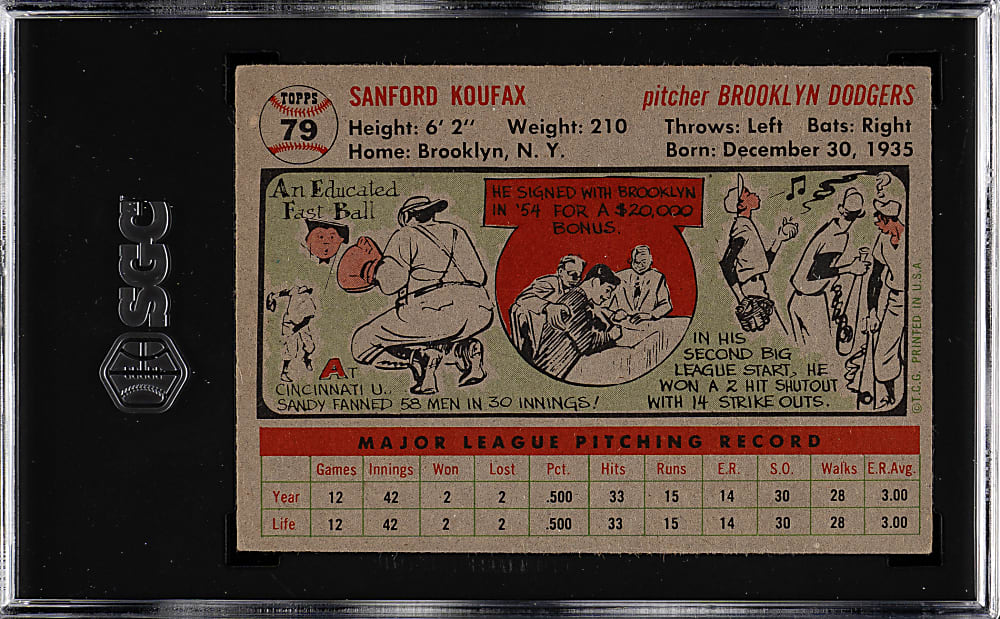 1956 Topps #79 Sandy Koufax Gray Back SGC EX 5