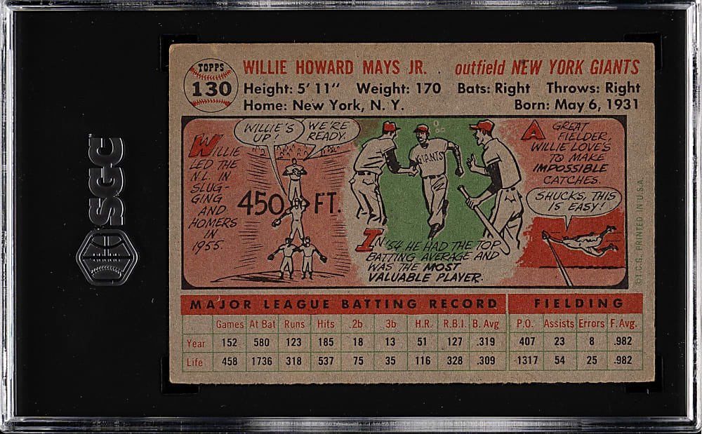 1956 Topps #130 Willie Mays Gray Back SGC VG/EX 4