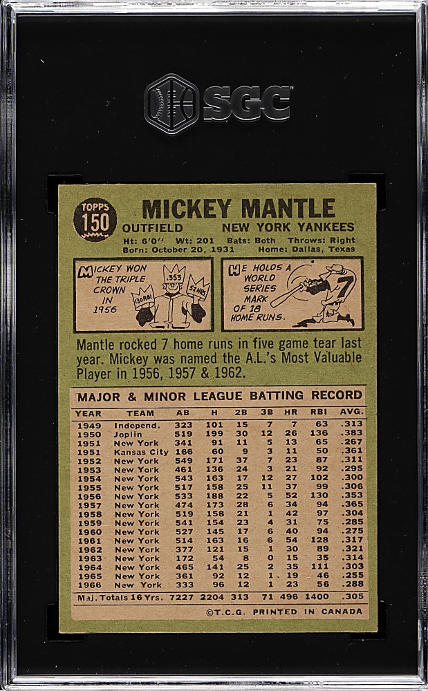 1967 O-Pee-Chee #150 Mickey Mantle SGC EX 5