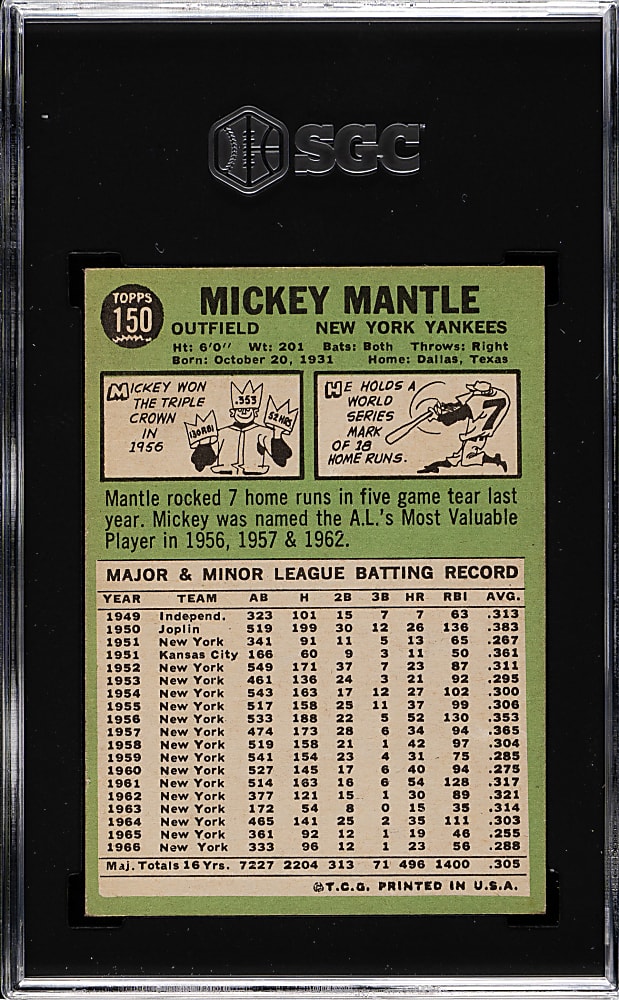 1967 Topps #150 Mickey Mantle SGC EX 5