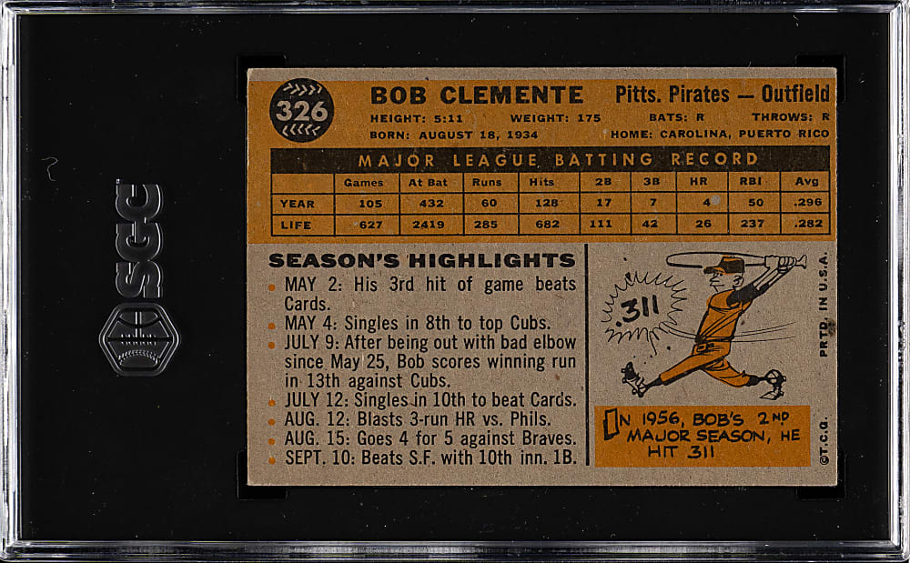 1960 Topps #326 Roberto Clemente SGC EX 5