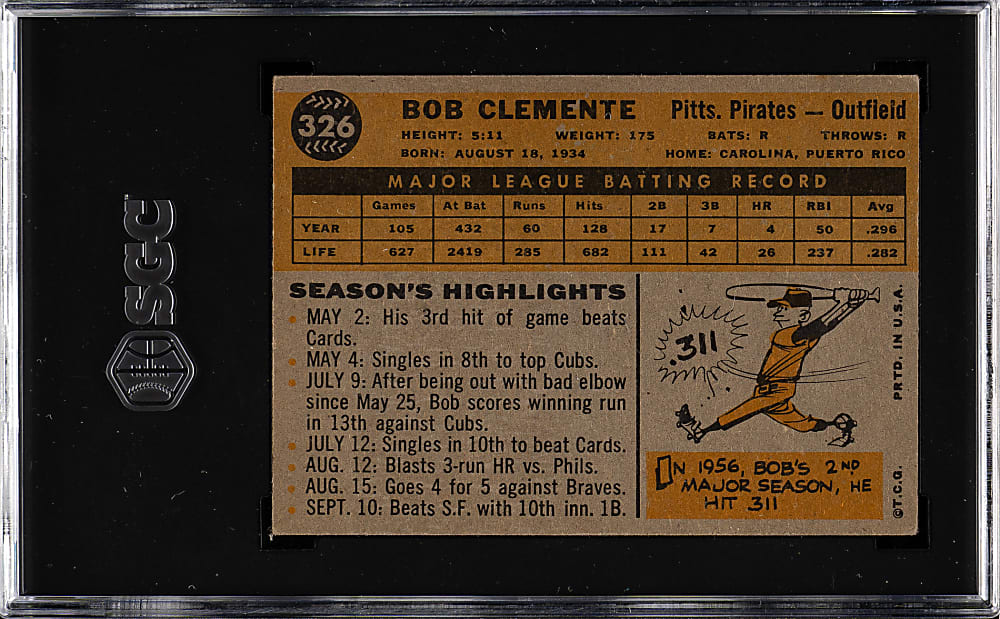 1960 Topps #326 Roberto Clemente SGC EX 5