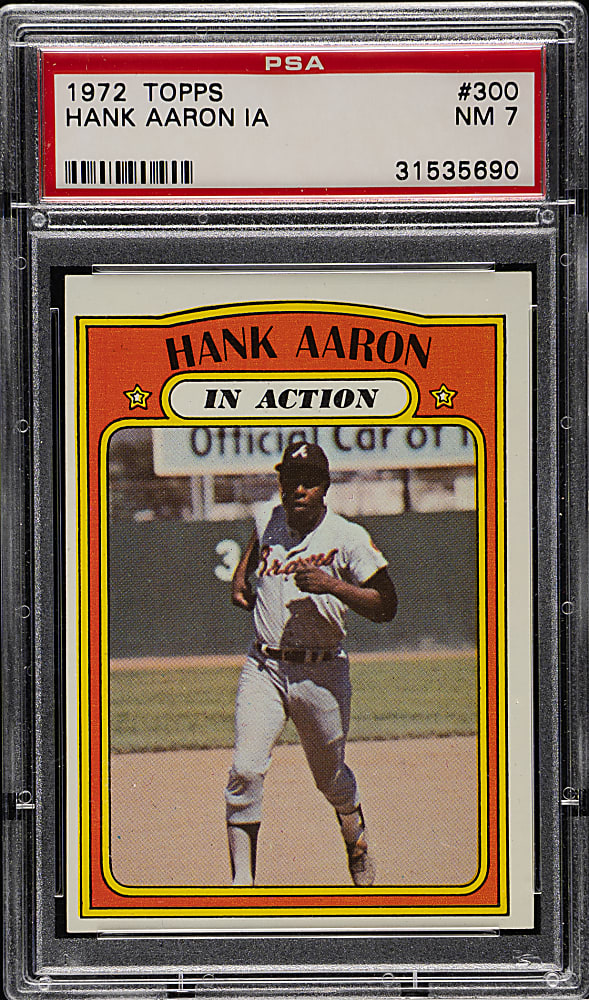 1972 Topps #300 Hank Aaron In Action PSA NM 7
