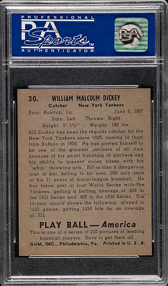 1939 R334 Play Ball #30 Bill Dickey PSA NM 7