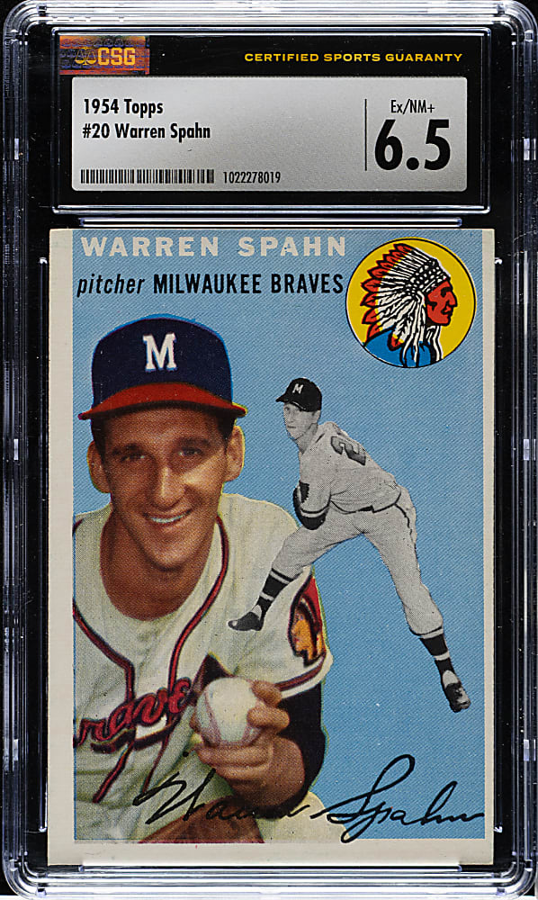 1954 Topps #20 Warren Spahn CSG EX/NM+ 6.5