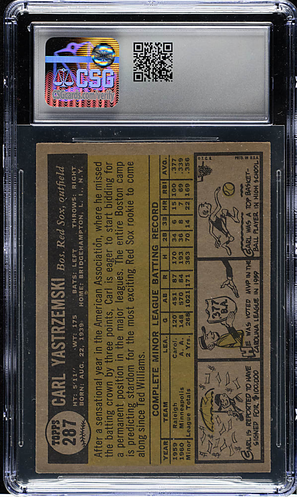 1961 Topps #287 Carl Yastrzemski CSG EX+ 5.5