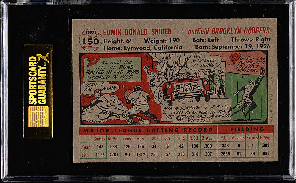1956 Topps #150 Duke Snider Gray Back SGC NM+ 86