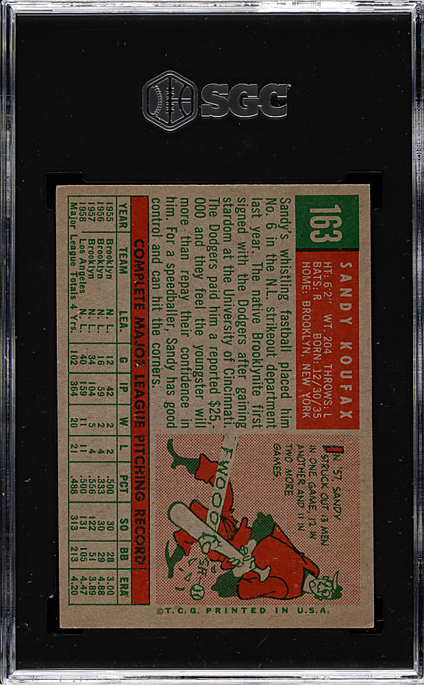 1959 Topps #163 Sandy Koufax SGC NM 7