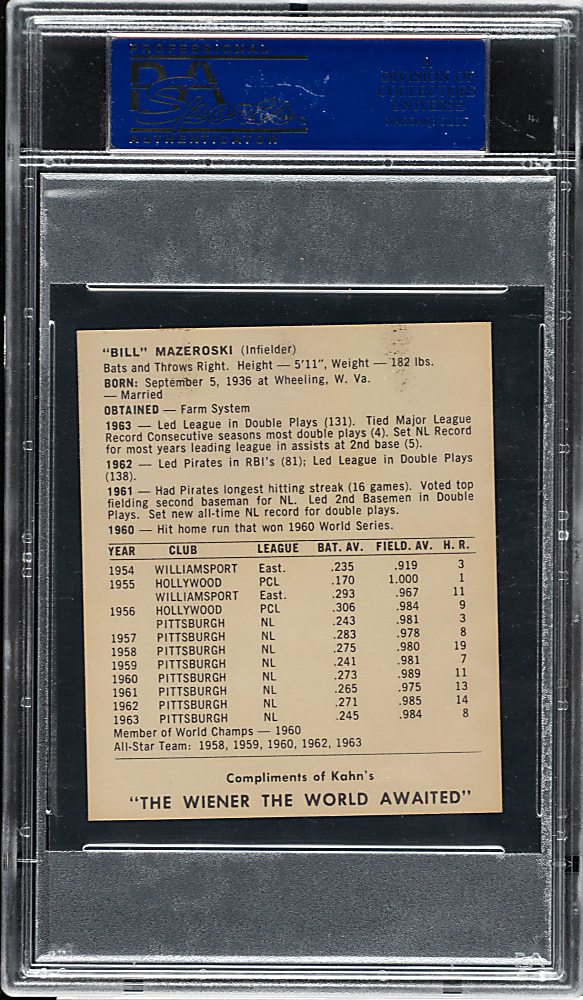 1964 Kahn's Wieners Bill Mazeroski PSA NM-MT 8