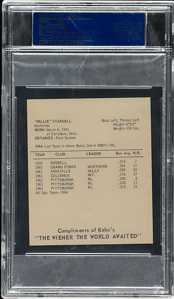 1965 Kahn's Wieners Willie Stargell PSA NM-MT 8