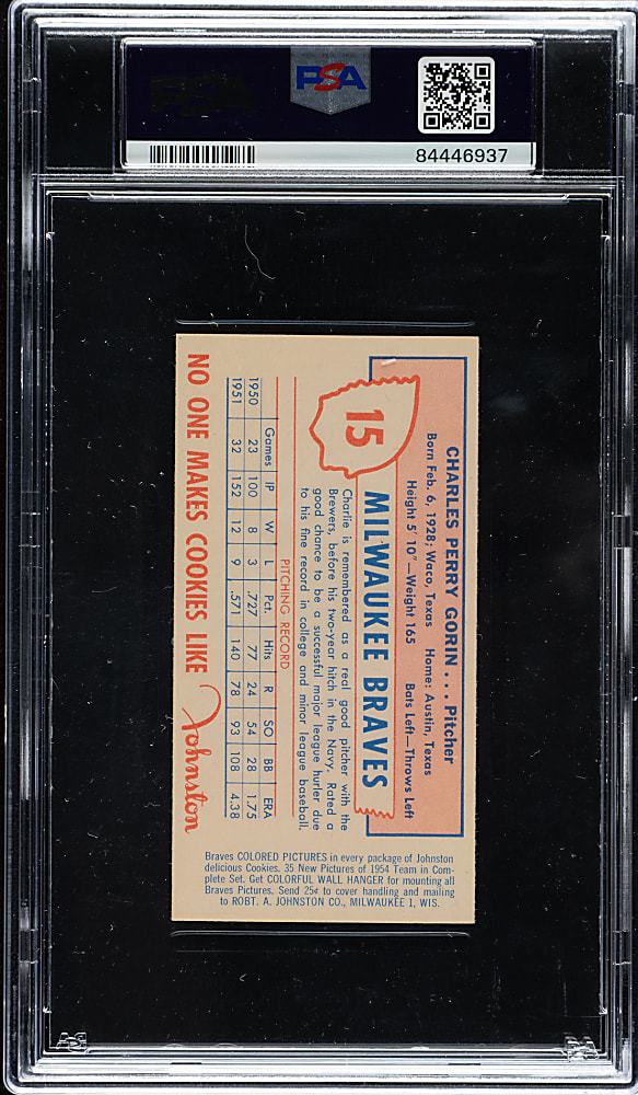 1954 Johnston Cookies #15 Charles Gorin PSA NM-MT 8