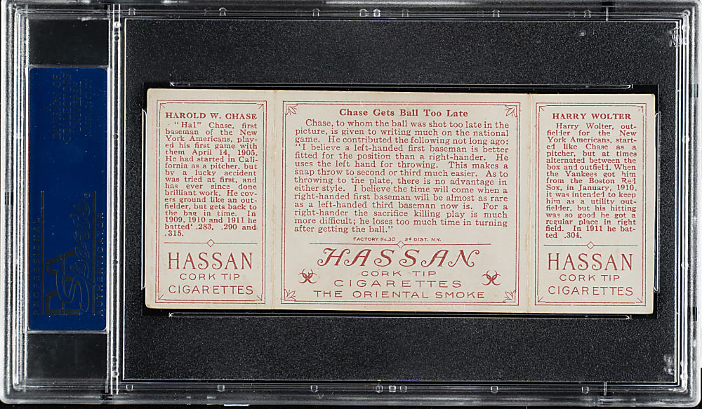 1912 T202 Hassan Triple Folder "Chase Gets Ball Too Late" Chase/Wolter PSA VG-EX+ 4.5