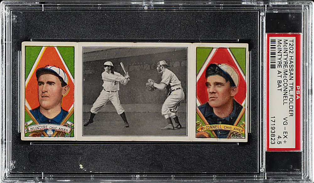 1912 T202 Hassan Triple Folder "McIntyre At Bat" McIntyre/McConnell PSA VG-EX+ 4.5