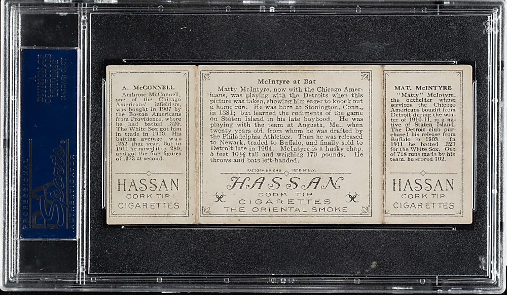 1912 T202 Hassan Triple Folder "McIntyre At Bat" McIntyre/McConnell PSA VG-EX+ 4.5