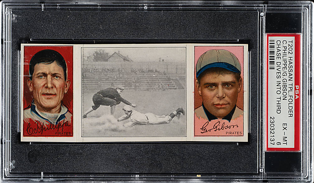 1912 T202 Hassan Triple Folder "Chase Dives Into Third" Philippe/Gibson PSA EX-MT 6