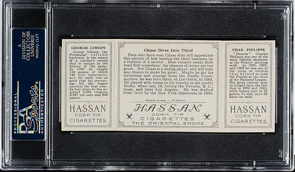 1912 T202 Hassan Triple Folder "Chase Dives Into Third" Philippe/Gibson PSA EX-MT 6