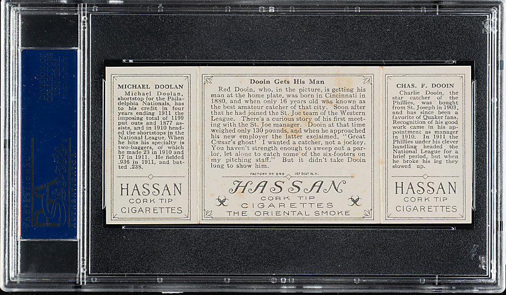 1912 T202 Hassan Triple Folder "Dooin Gets His Man" Dooin/Doolan PSA POOR 1