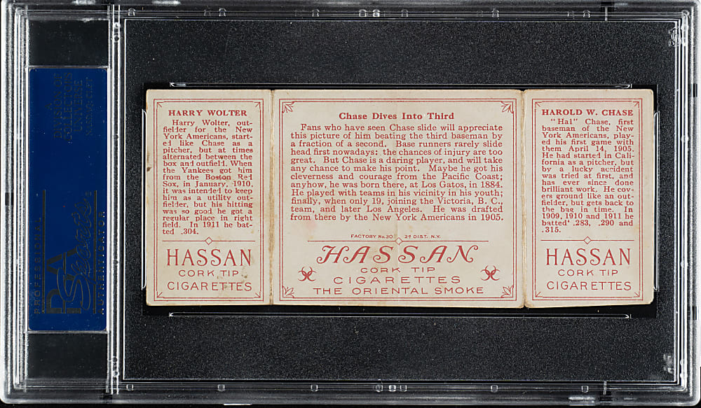1912 T202 Hassan Triple Folders "Chase Dives Into Third" Wolter/Chase PSA VG 3