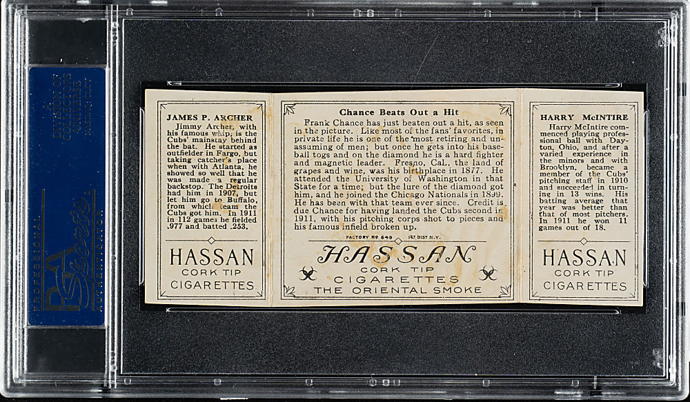 1912 T202 Hassan Triple Folder "Chance Beats Out A Hit" McIntyre/Archer PSA GOOD 2