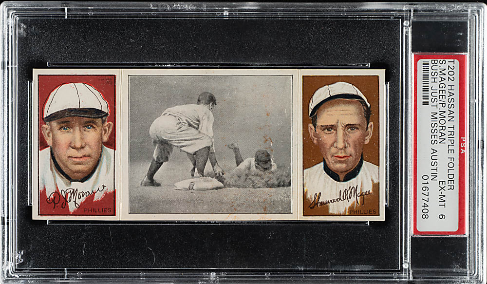 1912 T202 Hassan Triple Folder "Bush Just Misses Austin" Moran/Magee PSA EX-MT 6