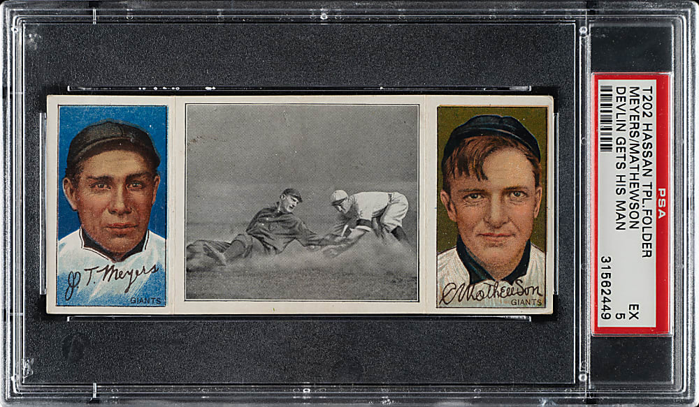 1912 T202 Hassan Triple Folder "Devlin Gets His Man" Christy Mathewson/Meyers PSA EX 5