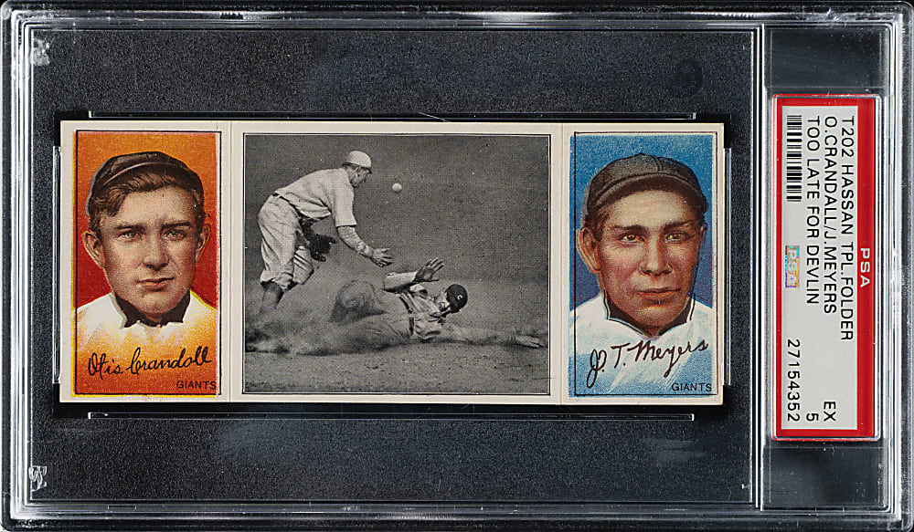 1912 T202 Hassan Triple Folder "Too Late For Devlin" Crandall/Meyers PSA EX 5