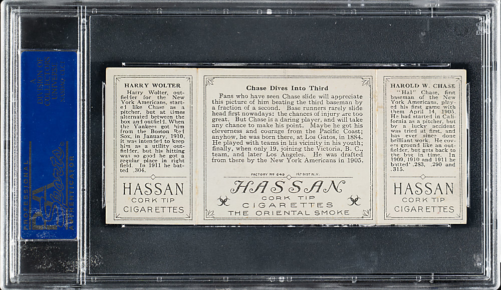 1912 T202 Hassan Triple Folders "Chase Dives Into Third" Wolter/Chase PSA EX 5