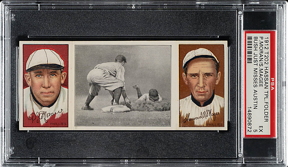 1912 T202 Hassan Triple Folder "Bush Just Misses Austin" Moran/Magee PSA EX 5