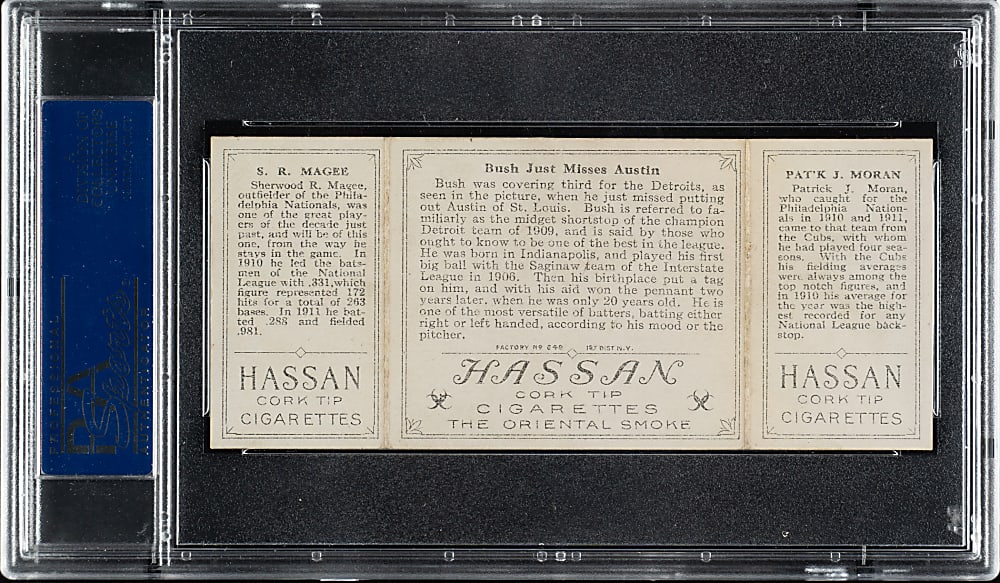 1912 T202 Hassan Triple Folder "Bush Just Misses Austin" Moran/Magee PSA EX 5