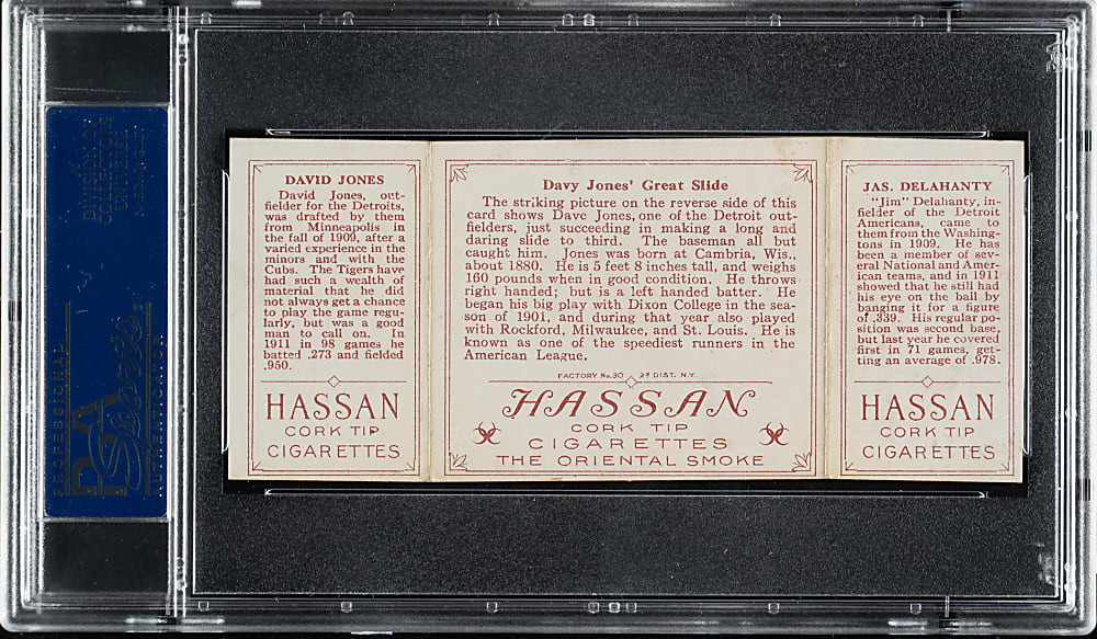 1912 T202 Hassan Triple Folder "Davy Jones' Great Slide" Jones/Delahanty PSA EX 5