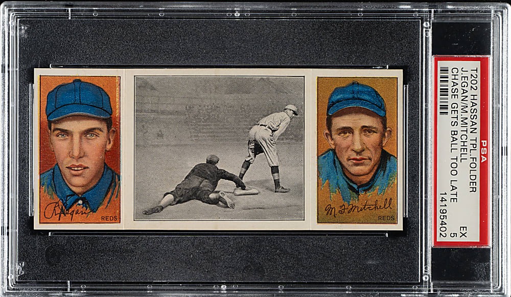 1912 T202 Hassan Triple Folder "Chase Gets Ball Too Late" Egan/Mitchell PSA EX 5