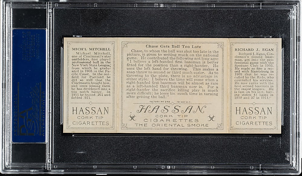 1912 T202 Hassan Triple Folder "Chase Gets Ball Too Late" Egan/Mitchell PSA EX 5