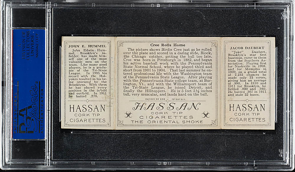 1912 T202 Hassan Triple Folder "Cree Rolls Home" Hummel/Daubert PSA VG-EX 4