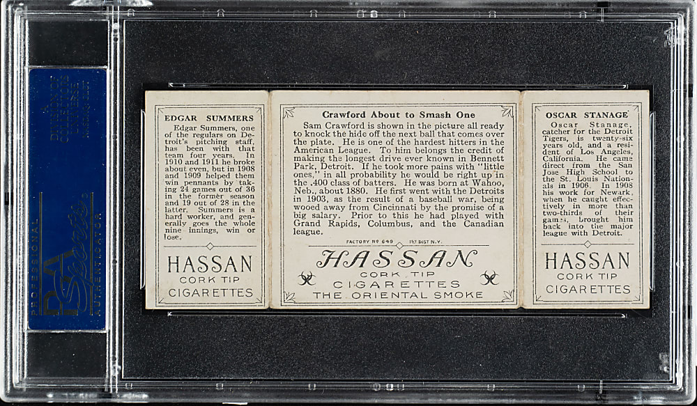 1912 T202 Hassan Triple Folder "Crawford About to Smash One" Summers/Stanage PSA VG-EX 4