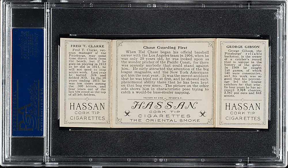 1912 T202 Hassan Triple Folder "Chase Guarding First" Fred Clarke/Gibson PSA VG-EX 4 (MC)