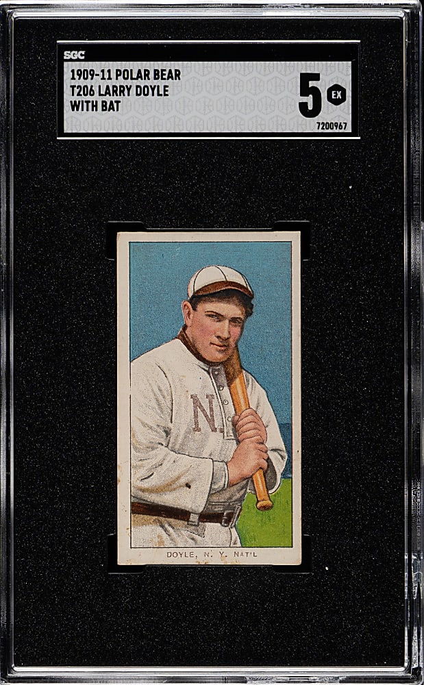1909-1911 T206 White Border Larry Doyle with Bat SGC EX 5 - Polar Bear Back