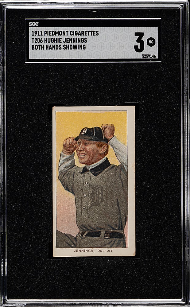 1909-1911 T206 White Border Hughie Jennings Both Hands Showing SGC VG 3