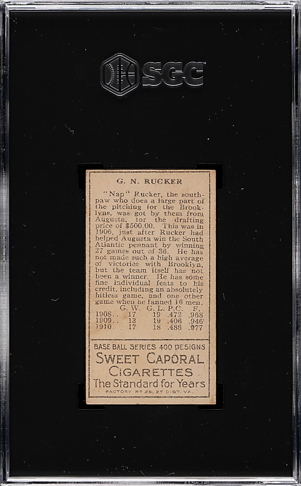 1911 T205 Gold Border Nap Rucker SGC VG/EX+ 4.5