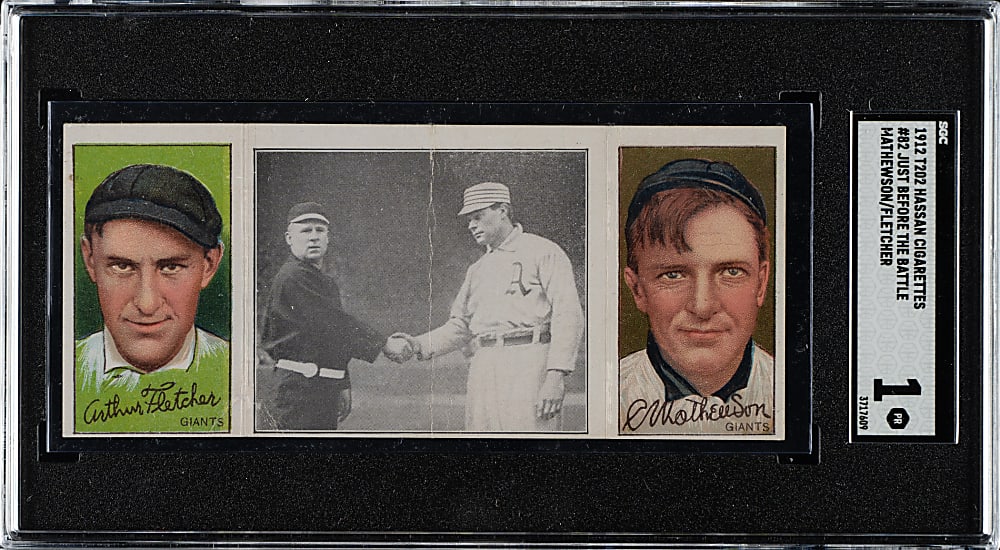 1912 T202 Hassan Triple Folder "Just Before The Battle" Christy Mathewson/Fletcher SGC POOR 1